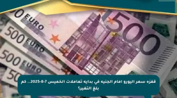 قفزة سعر اليورو أمام الجنيه في بداية تعاملات الخميس 7-8-2025.. كم بلغ التغير؟